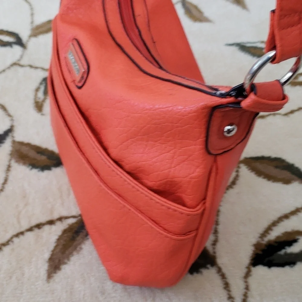 Rosetti Clara Triple Play Crossbody Bag, Faux Pebbled Leather, Orange, Midsize
